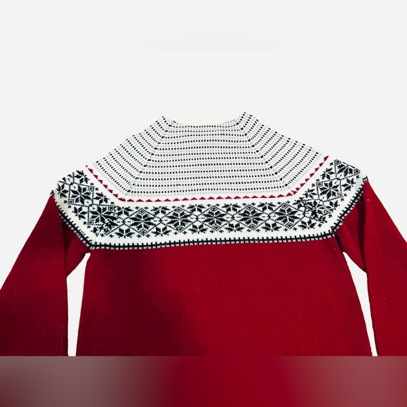 Vintage 1970 Acrylic Sigallo Red & Snowflake Pattern Knitted Sweater Size XL - Picture 8 of 8